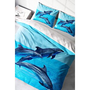 King Size Dolphin3 3d Dijital Baskılı Çift Kişilik Nevresim Takımı