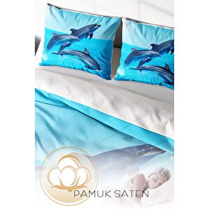 King Size Dolphin3 3d Dijital Baskılı Çift Kişilik Nevresim Takımı