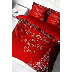 King Size Yılbaşı Süsü Merry Christmas Çift Kişilik 3d Nevresim Takımı Pamuk