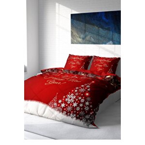 King Size Yılbaşı Süsü Merry Christmas Çift Kişilik 3d Nevresim Takımı Pamuk