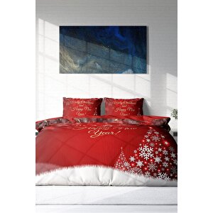 King Size Yılbaşı Süsü Merry Christmas Çift Kişilik 3d Nevresim Takımı Pamuk