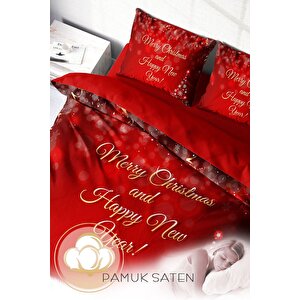 King Size Yılbaşı Süsü Merry Christmas Çift Kişilik 3d Nevresim Takımı Pamuk