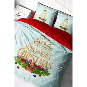 King Size Yılbaşı Süsü Merry Christmas Çift Kişilik 3d Nevresim Takımı Pamuk Saten