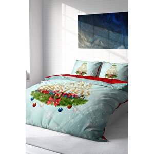 King Size Yılbaşı Süsü Merry Christmas Çift Kişilik 3d Nevresim Takımı Pamuk Saten
