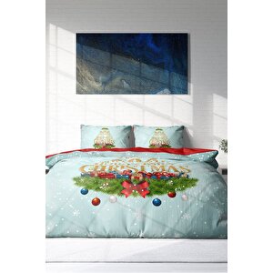 King Size Yılbaşı Süsü Merry Christmas Çift Kişilik 3d Nevresim Takımı Pamuk Saten