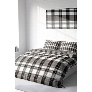 King Size Grey Ekose 3d Pamuk Saten Çift Kişilik Nevresim Takımı