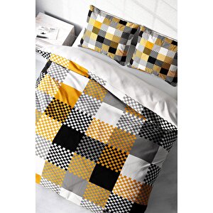 King Size Checkers Gray Modern Çift Kişilik Nevresim Takımı