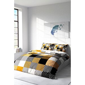 King Size Checkers Gray Modern Çift Kişilik Nevresim Takımı