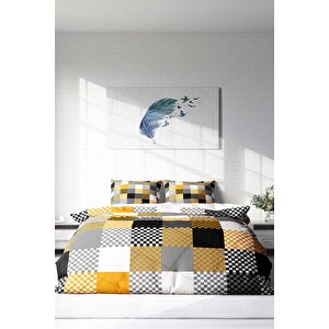 King Size Checkers Gray Modern Çift Kişilik Nevresim Takımı