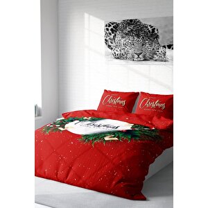 King Size Yılbaşı Süsü Merry Christmas Çift Kişilik 3d Nevresim Takımı Pamuk Saten