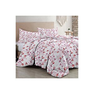 King Size Cherry Blossom Luxury Çift Kişilik Pamuk Saten Nevresim Takımı
