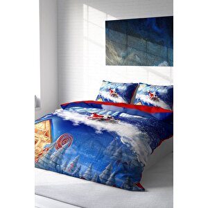 King Size Yılbaşı Süsü Merry Christmas Çift Kişilik 3d Nevresim Takımı Pamuk Saten