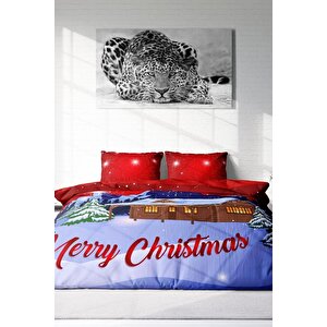 King Size Yılbaşı Süsü Merry Christmas Çift Kişilik 3d Nevresim Takımı Pamuk Saten