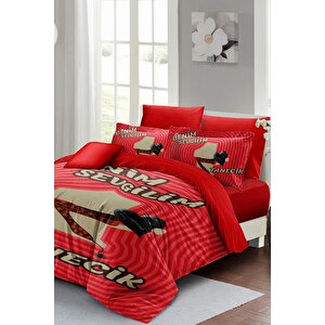 King Size Sevgililer Günü Çift Kişilik Nevresim Takımı%100 Pamuk Saten Bitanecik Sevgilim