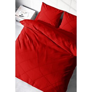 King Size Kırmızı Lux Pamuk Ranforce Çift Kişilik Nevresim Takımı