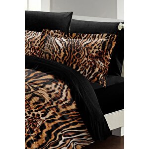 King Size Zebra Brown Çift Kişilik Nevresim Takımı %100 Pamuk Saten 3d Özel Tasarım