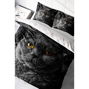 King Size Serious Cat Naturel Çift Kişilik Nevresim Takımı