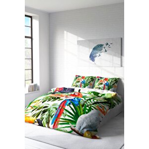 King Size Green White 3d Pamuk Saten Çift Kişilik Nevresim Takımı