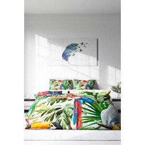 King Size Green White 3d Pamuk Saten Çift Kişilik Nevresim Takımı
