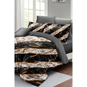 King Size Nevresim Takımı Çift Kişilik 3d Pamuk Saten Zebra Marble