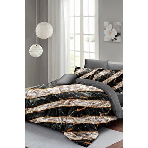 King Size Nevresim Takımı Çift Kişilik 3d Pamuk Saten Zebra Marble