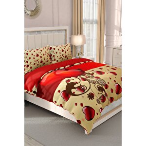 King Size Sevgililer Günü Çift Kişilik Nevresim Takımı%100 Pamuk Saten Aşkımın Kahvesi