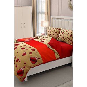King Size Sevgililer Günü Çift Kişilik Nevresim Takımı%100 Pamuk Saten Aşkımın Kahvesi