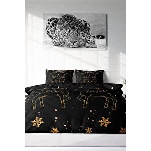 King Size Yılbaşı Merry Christmas Çift Kişilik Nevresim Takımı 3d Pamuk Saten Deer