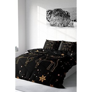 King Size Yılbaşı Merry Christmas Çift Kişilik Nevresim Takımı 3d Pamuk Saten Deer