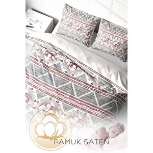 King Size Vintage Elephant-2 3d Pamuk Saten Çift Kişilik Nevresim Takımı