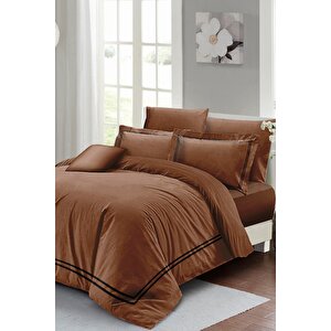King Size Çift Kişilik Nevresim Takımı %100 Luxury Pamuk Saten Coffee