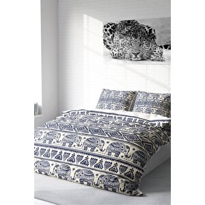 King Size Ethnic Elephant 3d Pamuk Saten Çift Kişilik Nevresim Takımı