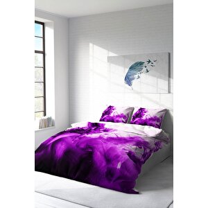 King Size Purp 3d Çift Kişilik Nevresim Takımı