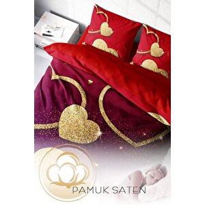 King Size Sevgililer Günü Pamuk Saten Çift Kişilik Nevresim Takımı