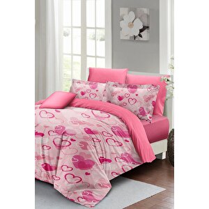 King Size Sevgililer Günü Çift Kişilik Nevresim Takımı%100 Pamuk Saten Stay Pınk