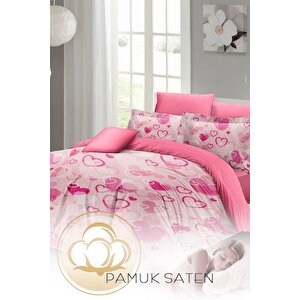 King Size Sevgililer Günü Çift Kişilik Nevresim Takımı%100 Pamuk Saten Stay Pınk