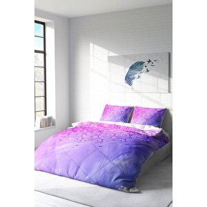 King Size Violet Damask Klasik Çift Kişilik Nevresim Takımı
