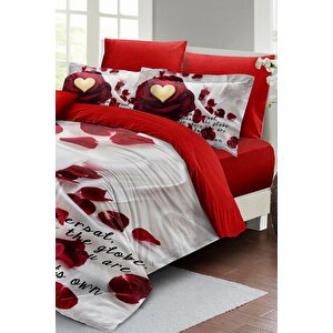 King Size Love Poem 3d Pamuk Saten %100 Pamuk Çift Kişilik Nevresim Takımı