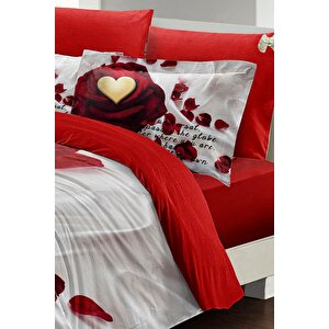 King Size Love Poem 3d Pamuk Saten %100 Pamuk Çift Kişilik Nevresim Takımı