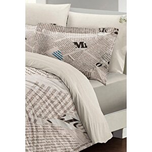 King Size Newspaper 3d Pamuk Saten %100 Pamuk Çift Kişilik Nevresim Takımı