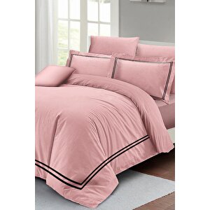 King Size Çift Kişilik Nevresim Takımı %100 Luxury Pamuk Saten Pudra