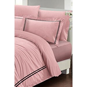 King Size Çift Kişilik Nevresim Takımı %100 Luxury Pamuk Saten Pudra