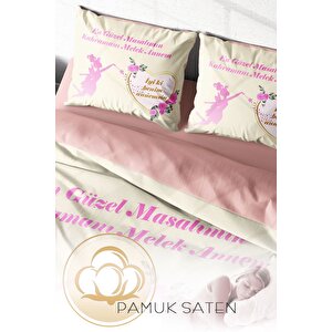 King Size Anneler Günü Nevresim Takımı %100 Pamuk Saten Çift Kişilik Iyi Ki