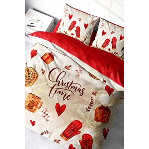 King Size Yılbaşı Merry Christmas Time Çift Kişilik 3d Nevresim Takımı Pamuk Saten