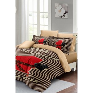 King Size Sevgililer Günü Çift Kişilik Nevresim Takımı%100 Pamuk Saten Bitanecik Sevgilim