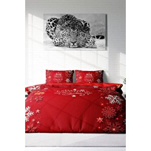 King Size Yılbaşı Süsü Merry Christmas Çift Kişilik 3d Nevresim Takımı Pamuk Snowflake