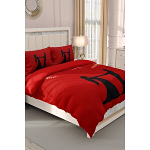 King Size Sevgililer Günü Çift Kişilik Nevresim Takımı%100 Pamuk Saten Kırmızı Aşk