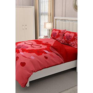 King Size Sevgililer Günü Çift Kişilik Nevresim Takımı%100 Pamuk Saten 3d Sonsuza Kadar
