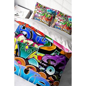 King Size Graffiti 3d Pamuk Saten Çift Kişilik Nevresim Takımı