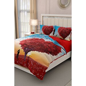 King Size Sevgililer Günü Çift Kişilik Nevresim Takımı%100 Pamuk Saten Aşkın Rüyası
